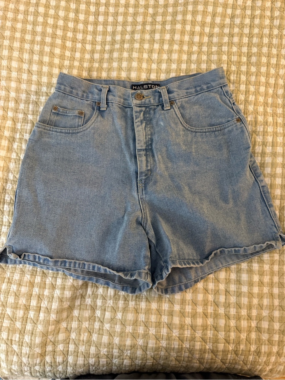 Halston Heritage Faded Light Blue Denim Shorts